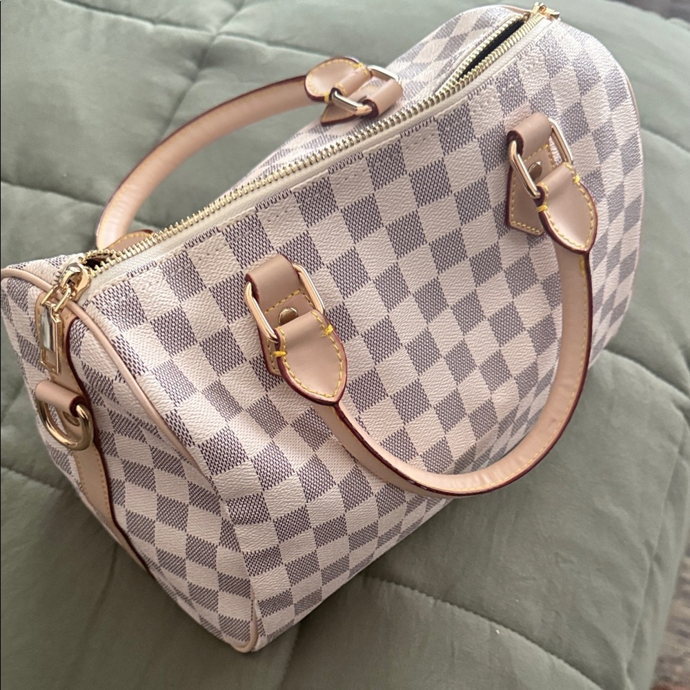 Checkered Handbag with Tan Accents